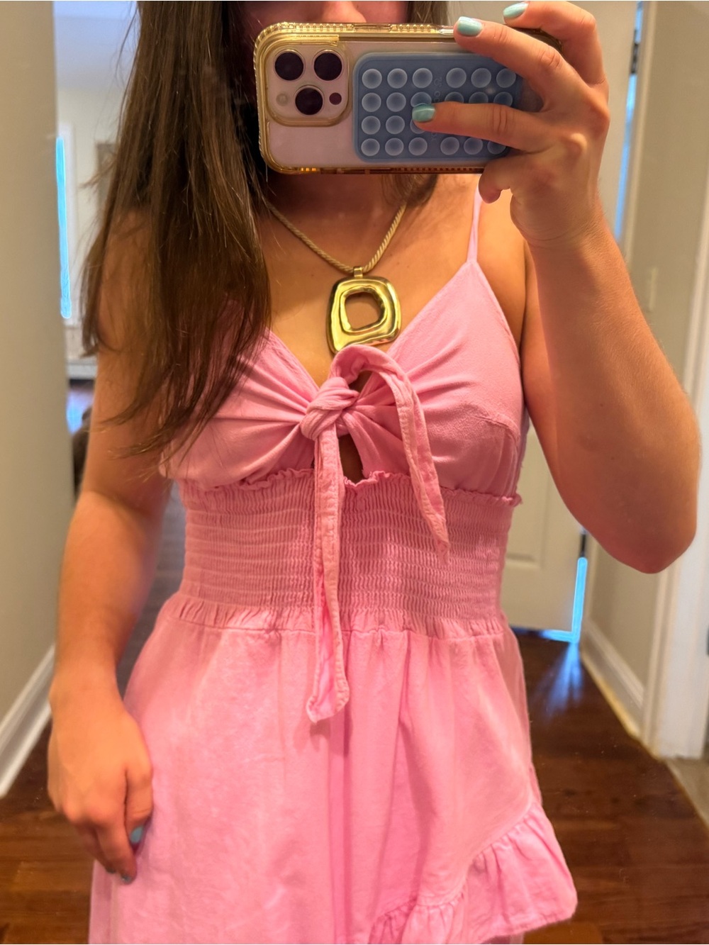 Pink Tie-Front Ruffled Sundress - Picture 2 of 2